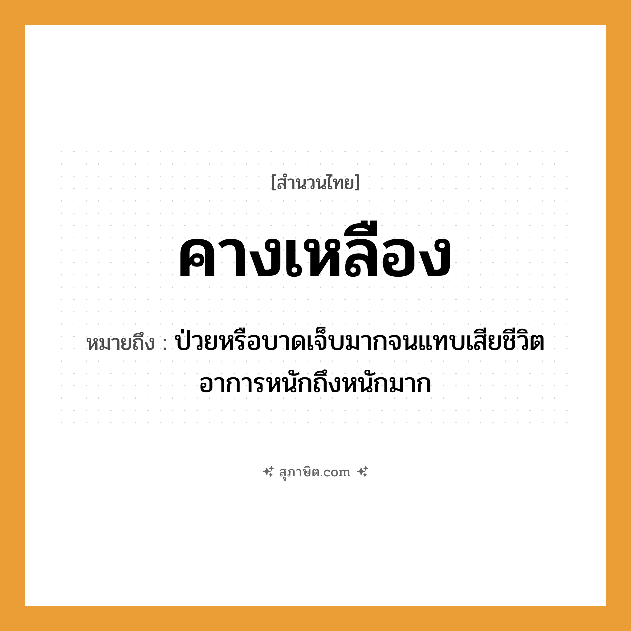 คำสุภาษิต: คางเหลือง หมายถึง?, หมายถึง ป่วยหรือบาดเจ็บมากจนแทบเสียชีวิต อาการหนักถึงหนักมาก