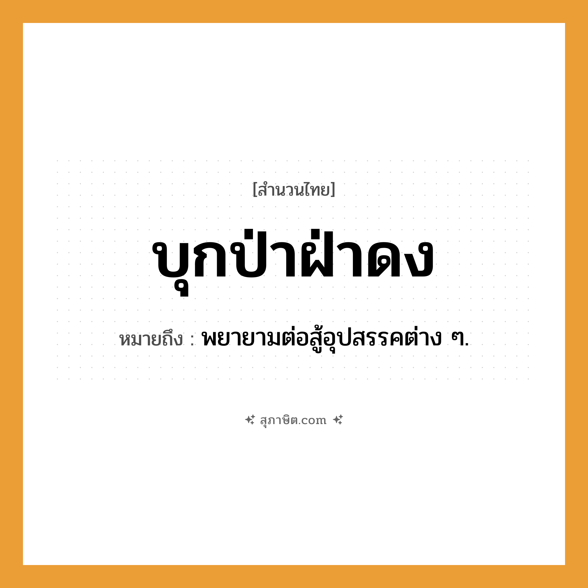 คำสุภาษิต: บุกป่าฝ่าดง หมายถึง?, หมายถึง พยายามต่อสู้อุปสรรคต่าง ๆ.