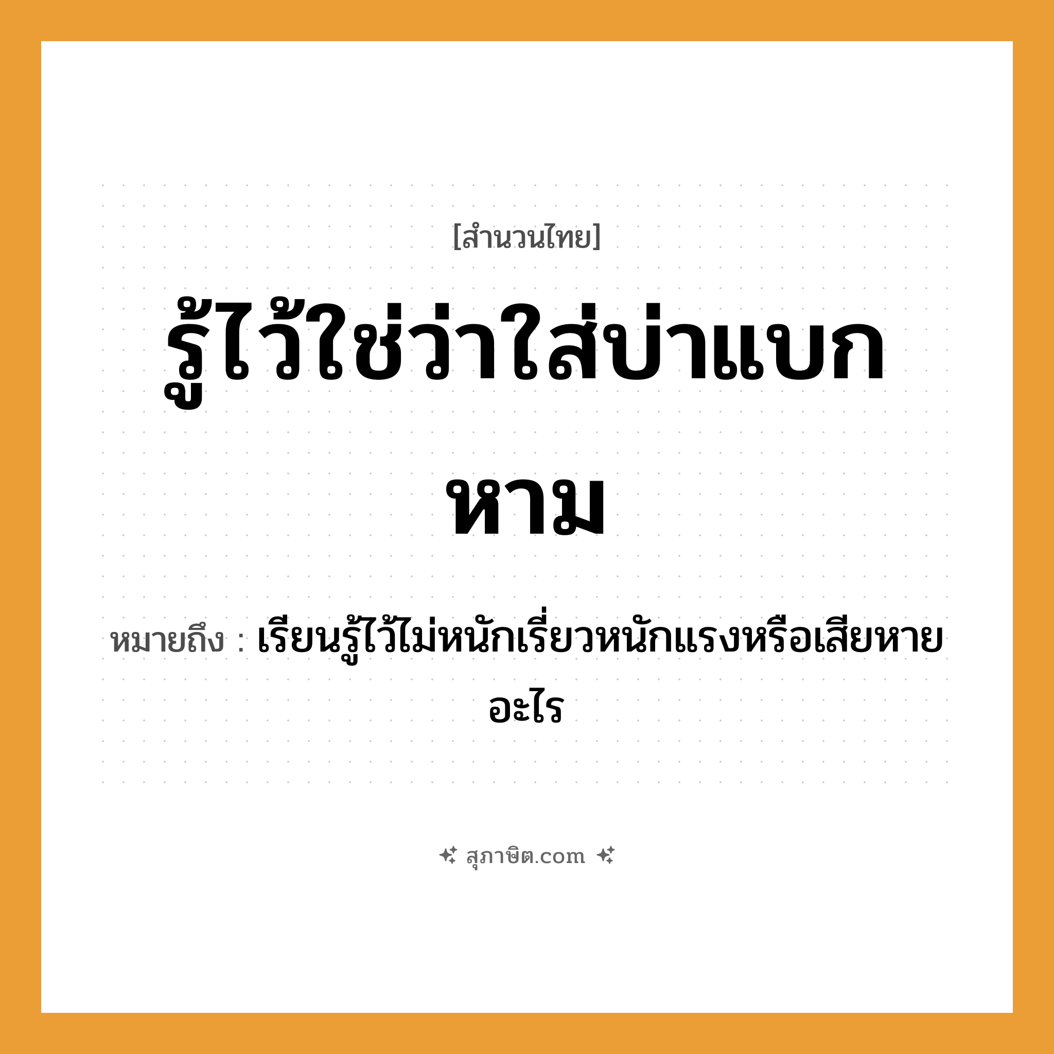 คำสุภาษิต: รู้ไว้ใช่ว่าใส่บ่าแบกหาม หมายถึง?, หมายถึง เรียนรู้ไว้ไม่หนักเรี่ยวหนักแรงหรือเสียหายอะไร