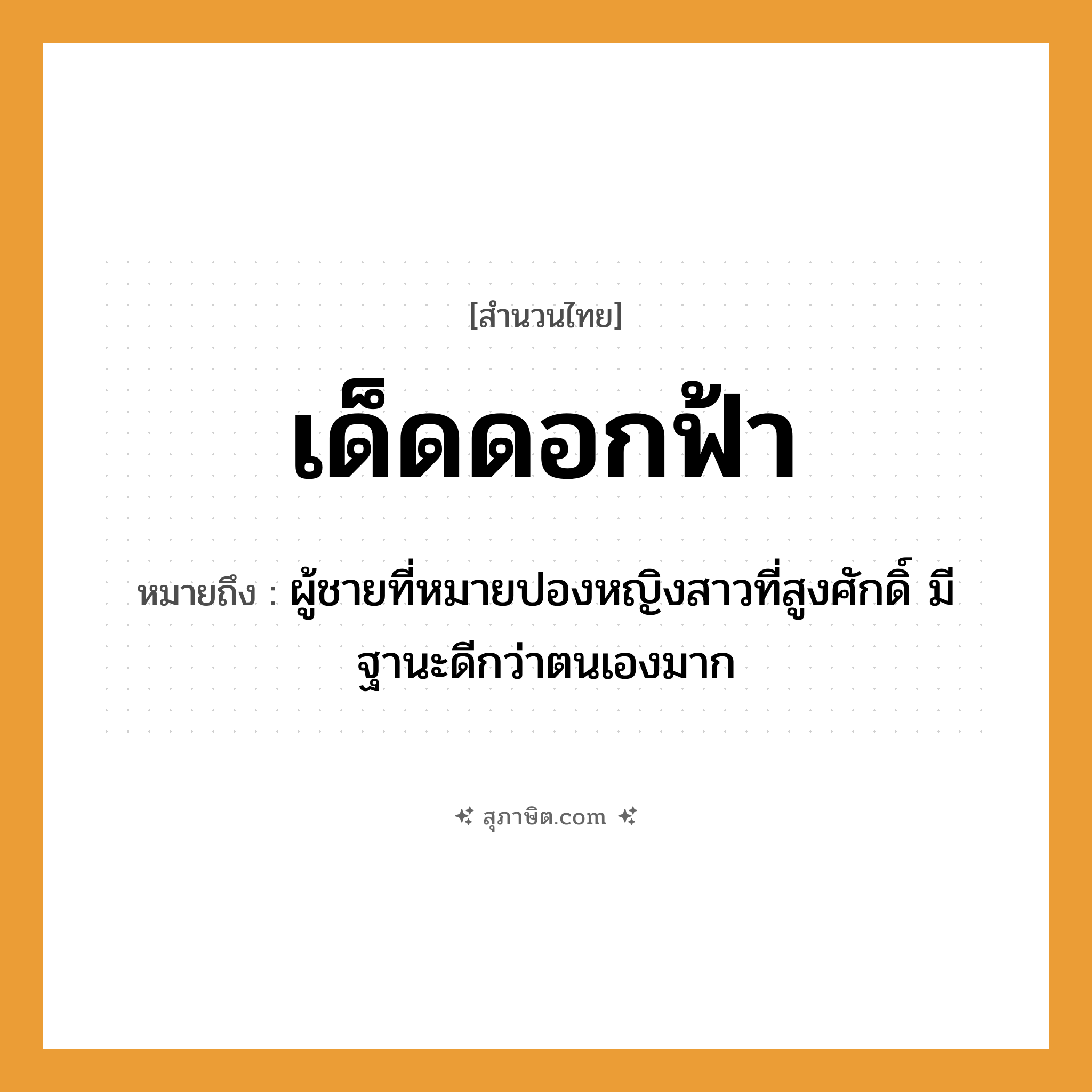คำสุภาษิต: เด็ดดอกฟ้า หมายถึง?, หมายถึง ผู้ชายที่หมายปองหญิงสาวที่สูงศักดิ์ มีฐานะดีกว่าตนเองมาก