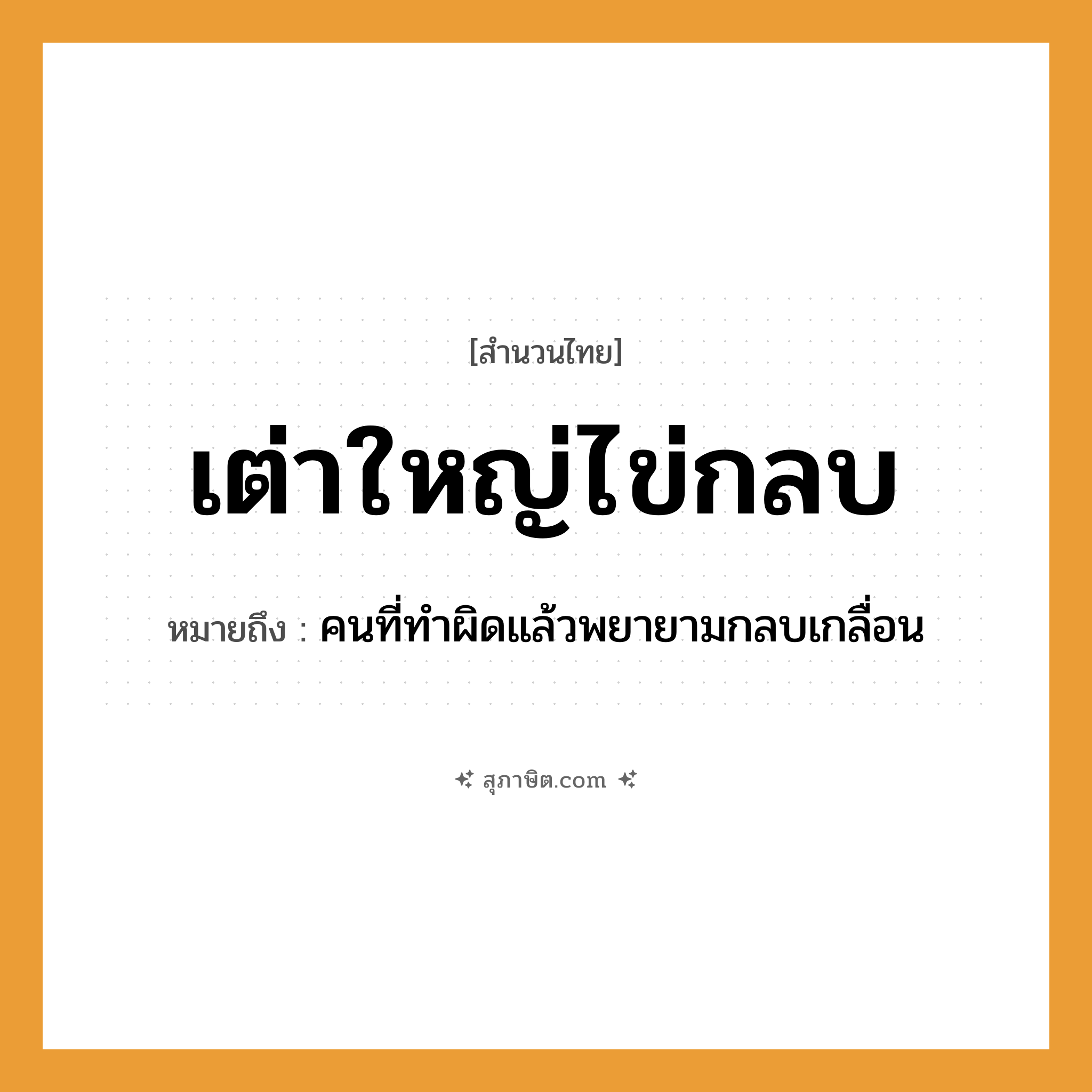 คำสุภาษิต: เต่าใหญ่ไข่กลบ หมายถึง?, หมายถึง คนที่ทำผิดแล้วพยายามกลบเกลื่อน คำนาม คน