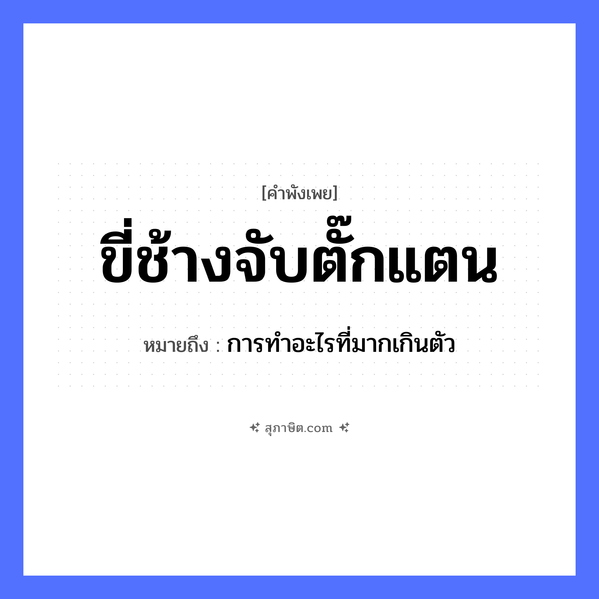 คำสุภาษิต: ขี่ช้างจับตั๊กแตน หมายถึง?, หมายถึง การทำอะไรที่มากเกินตัว สัตว์ ช้าง, ตั๊กแตน คำกริยา ขี่, จับ หมวด คำพังเพย