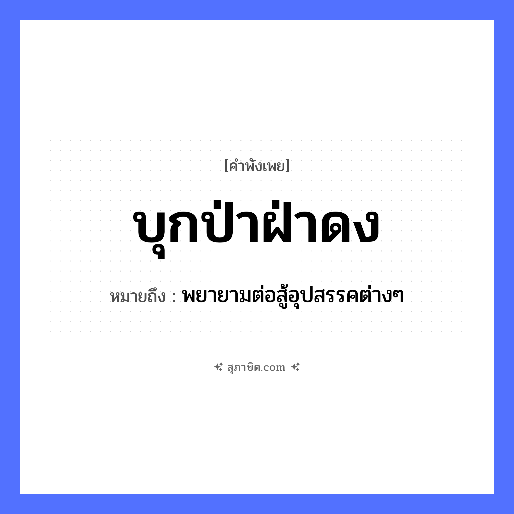 คำสุภาษิต: บุกป่าฝ่าดง หมายถึง?, หมายถึง พยายามต่อสู้อุปสรรคต่างๆ คำกริยา สู้
