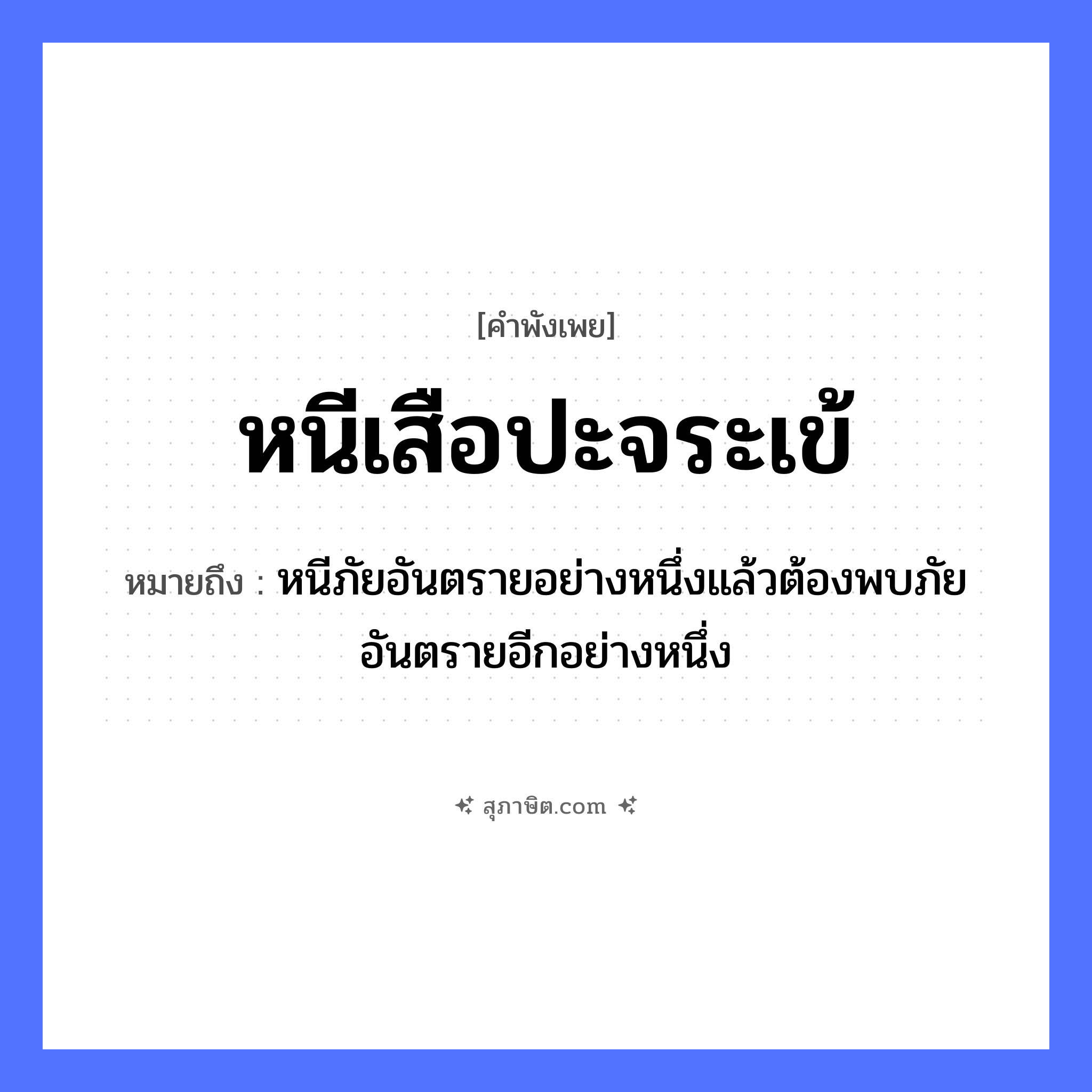 คำสุภาษิต: หนีเสือปะจระเข้ หมายถึง?, หมายถึง หนีภัยอันตรายอย่างหนึ่งแล้วต้องพบภัยอันตรายอีกอย่างหนึ่ง สัตว์ เสือ