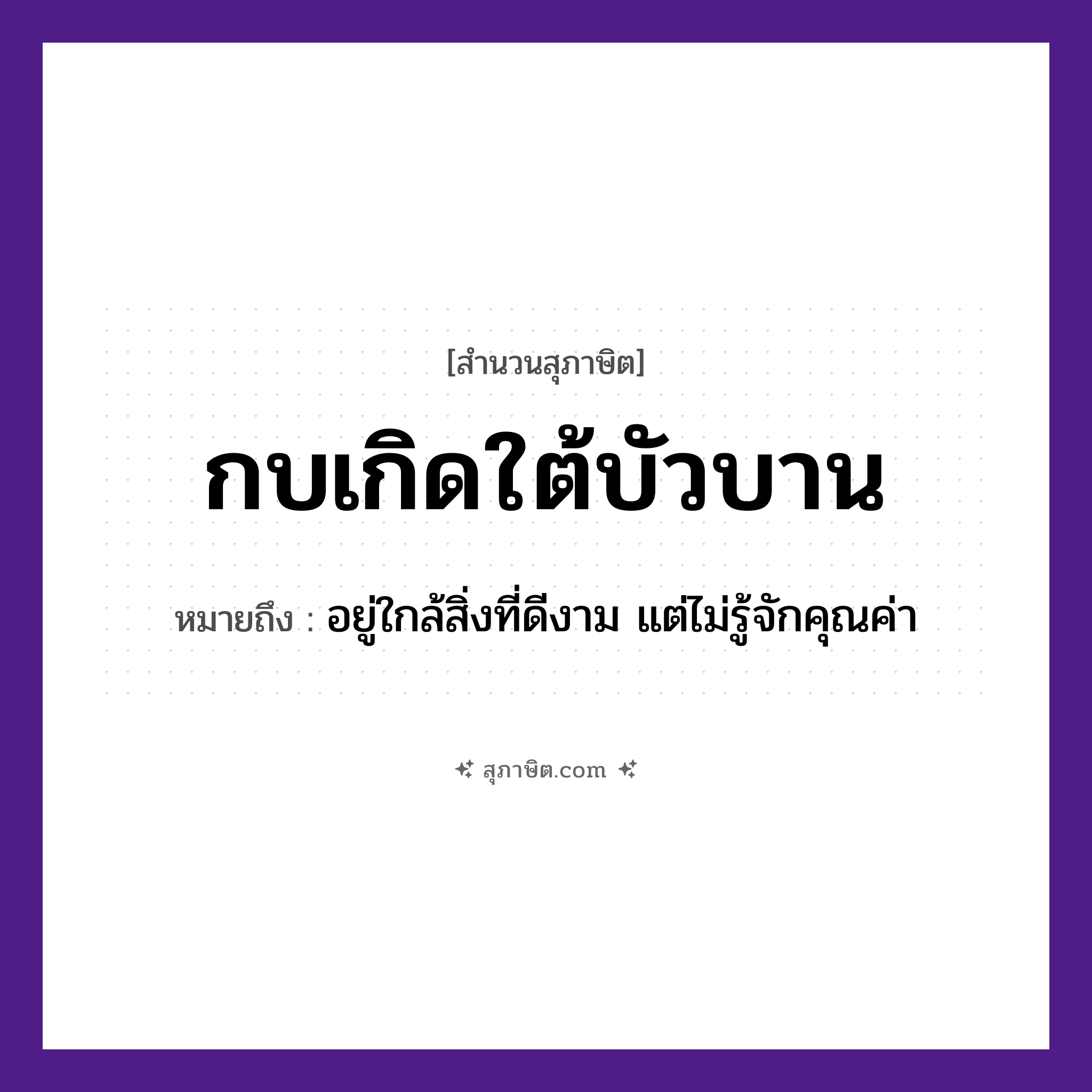 คำสุภาษิต: กบเกิดใต้บัวบาน หมายถึง?, หมายถึง อยู่ใกล้สิ่งที่ดีงาม แต่ไม่รู้จักคุณค่า สัตว์ กบ