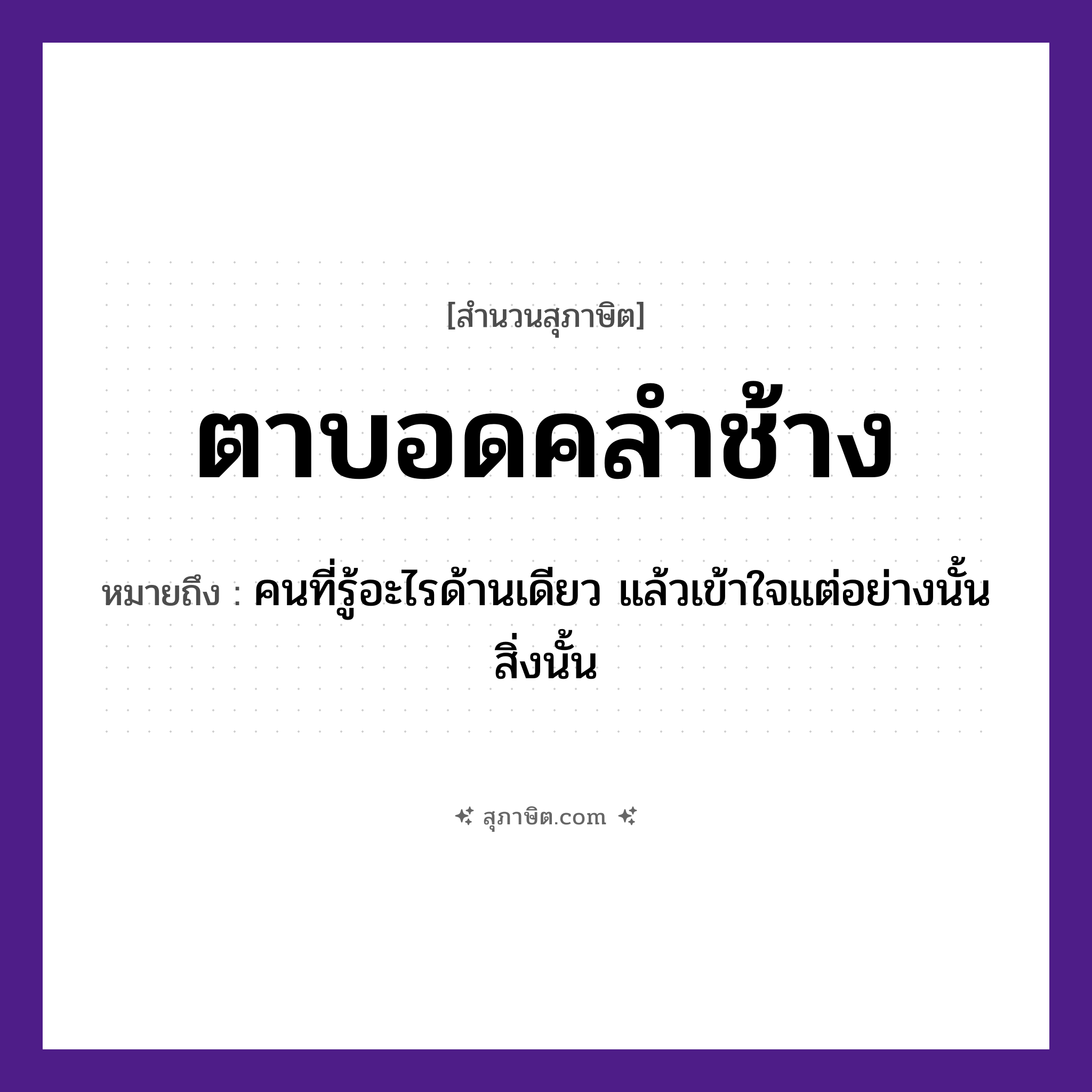 คำสุภาษิต: ตาบอดคลำช้าง หมายถึง?, หมายถึง คนที่รู้อะไรด้านเดียว แล้วเข้าใจแต่อย่างนั้น สิ่งนั้น คำนาม คน